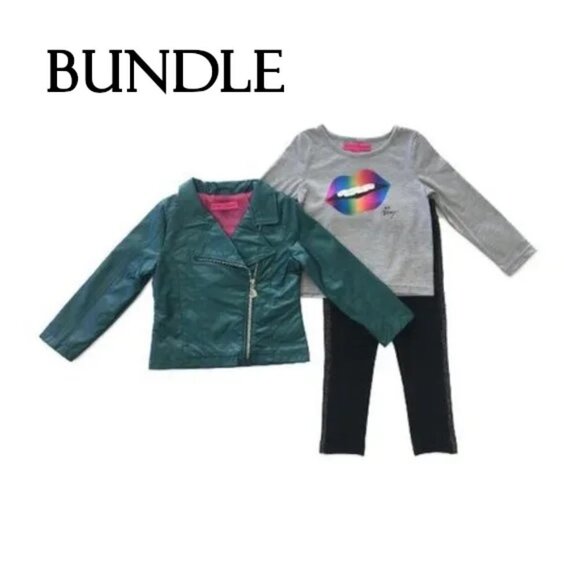 NWT Betsey Johnson faux leather jacket, long sleeve t-shirt & leggings bundle - Picture 1 of 16